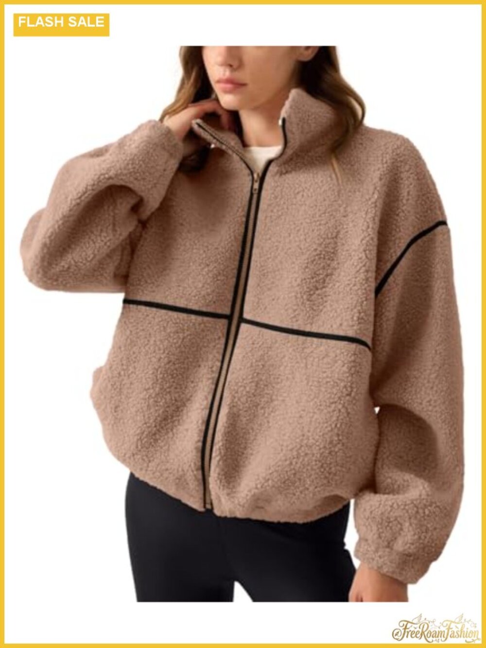 Sherpa Fleece Jacket Full Zip Up Oversized Cropped Sweatshirt